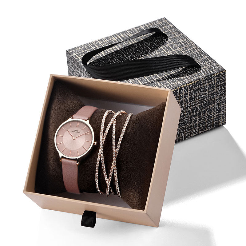 Elegant Ladies' Watch Set with Drawer Box and Crystal Bracelet