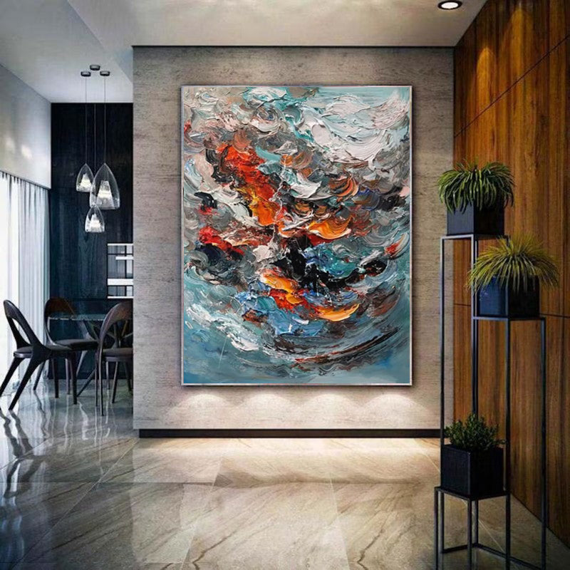 Large 3D Oil Painting | Colorful Abstract Canvas Scandinavian Wall Art