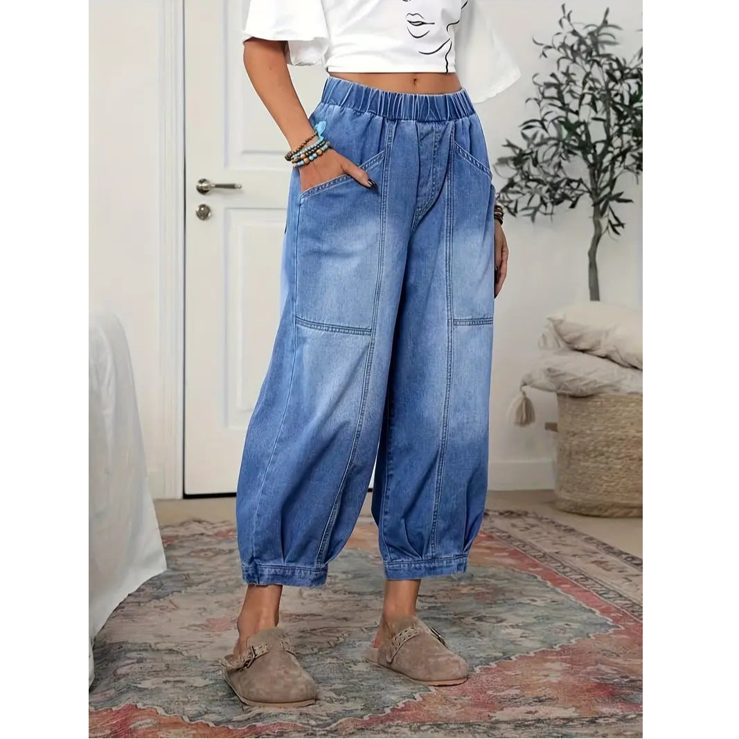 Women's High Waist Capri Jeans in Retro Style – Elegant Denim Pants