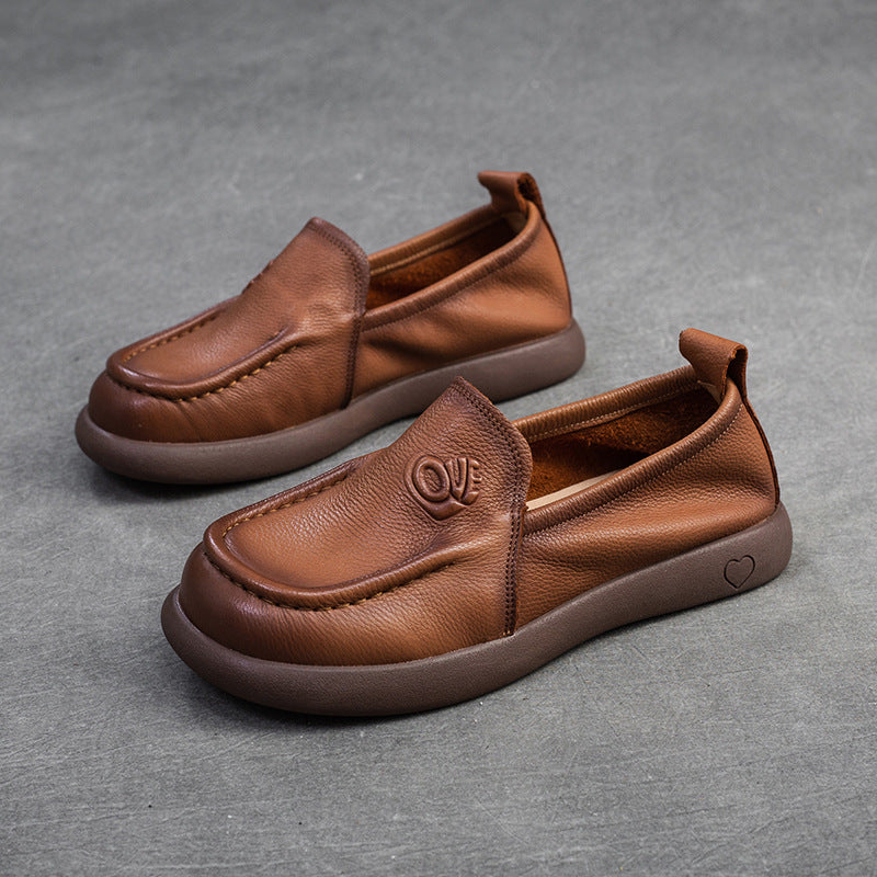 Damen Leder Loafer Retro | Komfort Slip-On Frühling Schuhe