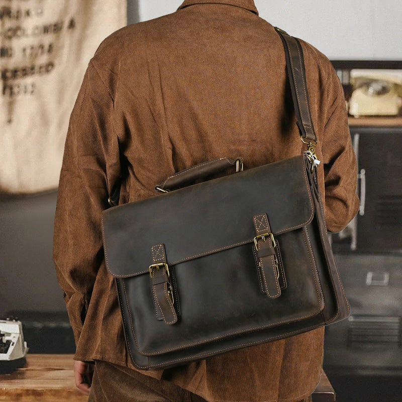 Men's Genuine Leather Laptop Bag – Shoulder Crossbody Business Bag