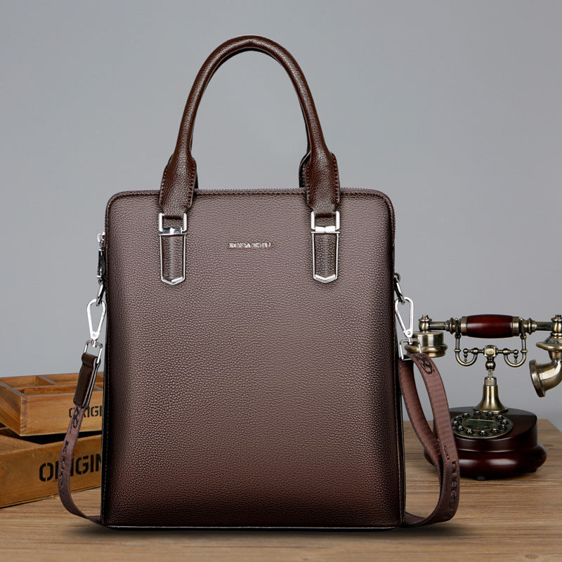 Men's Genuine Leather Business Laptop Bag XL – Double Zipper Premium