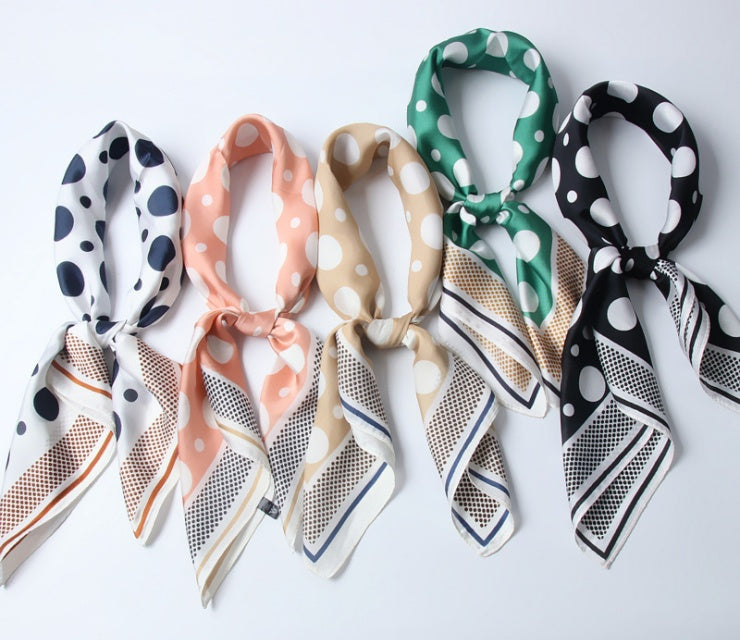 Women's Silk Scarf Square Polka Dot Neck Scarf Hair Scarf Elegant