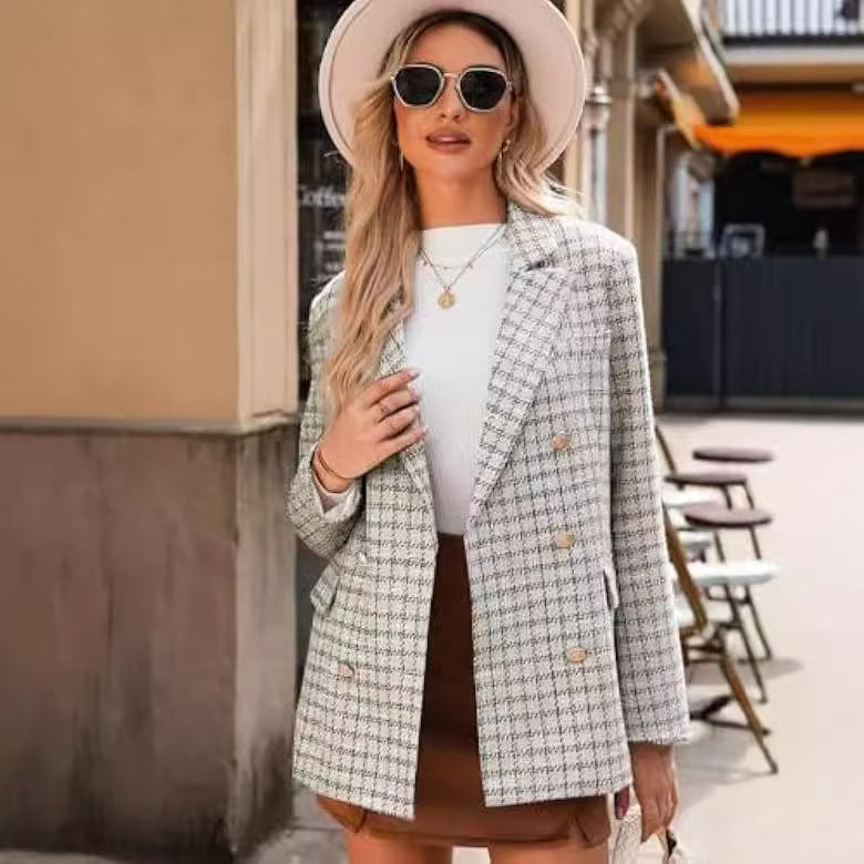 Damen Tweed-Blazer aus Polyester – Elegant, Casual & Mit Taschen