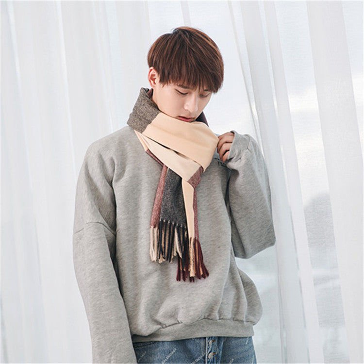 Men's checkered scarf with fringes, warm, soft, elegant