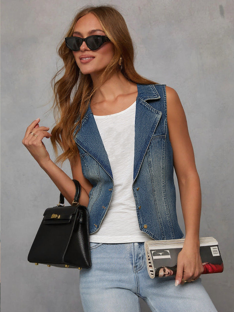 Damen Denim Weste – Ärmellos, Modern & Vielseitig Kombinierbar