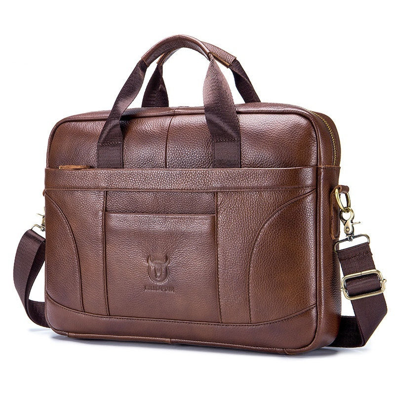 Men's Luxury Full-Grain Leather Briefcase XXL Business Bag with Large Storage Capacity