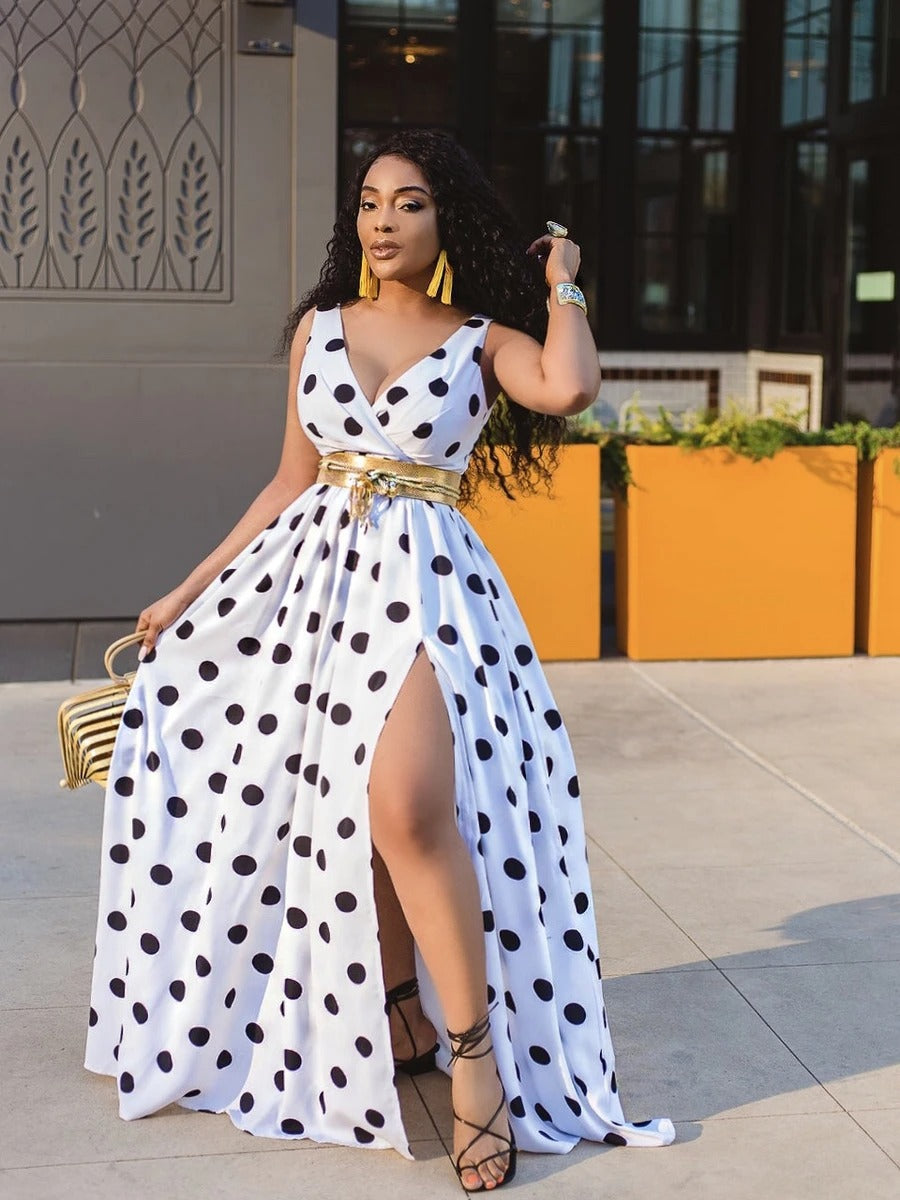 Sexy Plus-Size Party Dress with Belt – Elegant Club Dress with Slit
