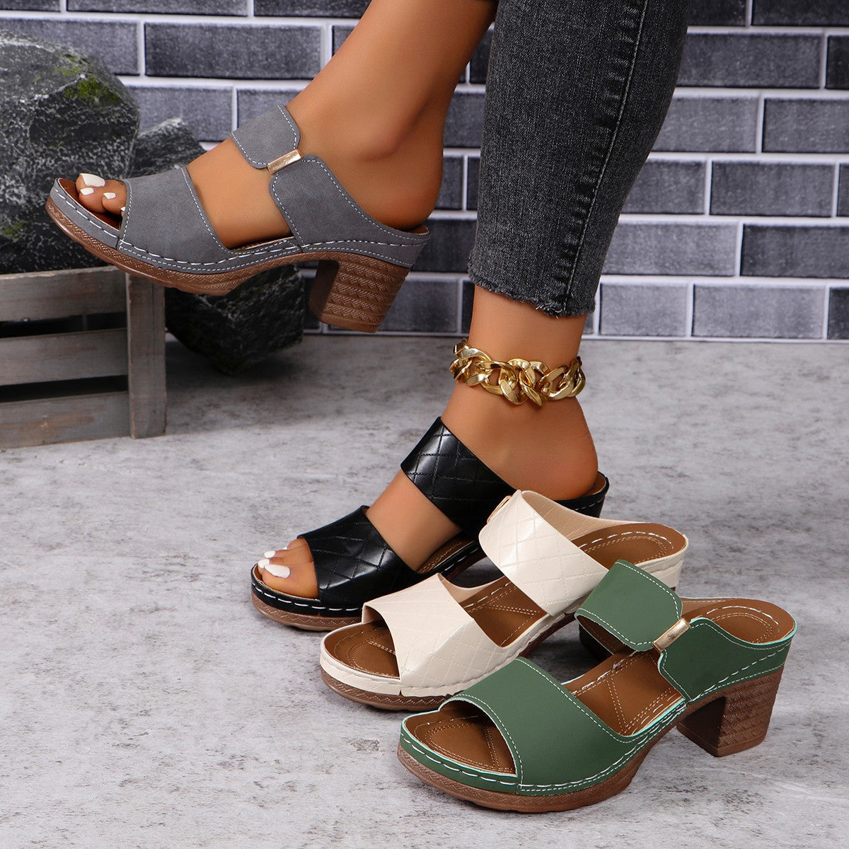 Women's Chunky Sandals Plaid Summer | comfortable trendy shoes