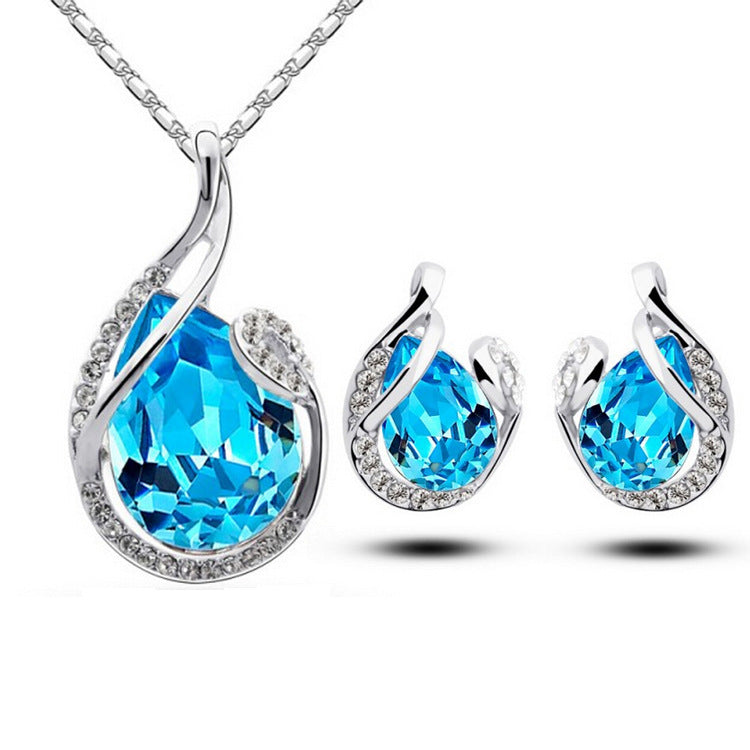 3-piece Jewelry Set with Rhinestones - Water Drop Necklace & Earrings
