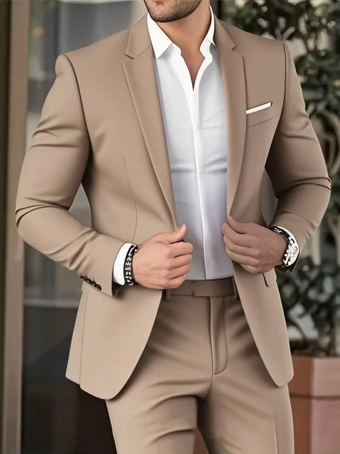 Men's Slim Fit Suit with Trousers – Elegant Formal Business Look