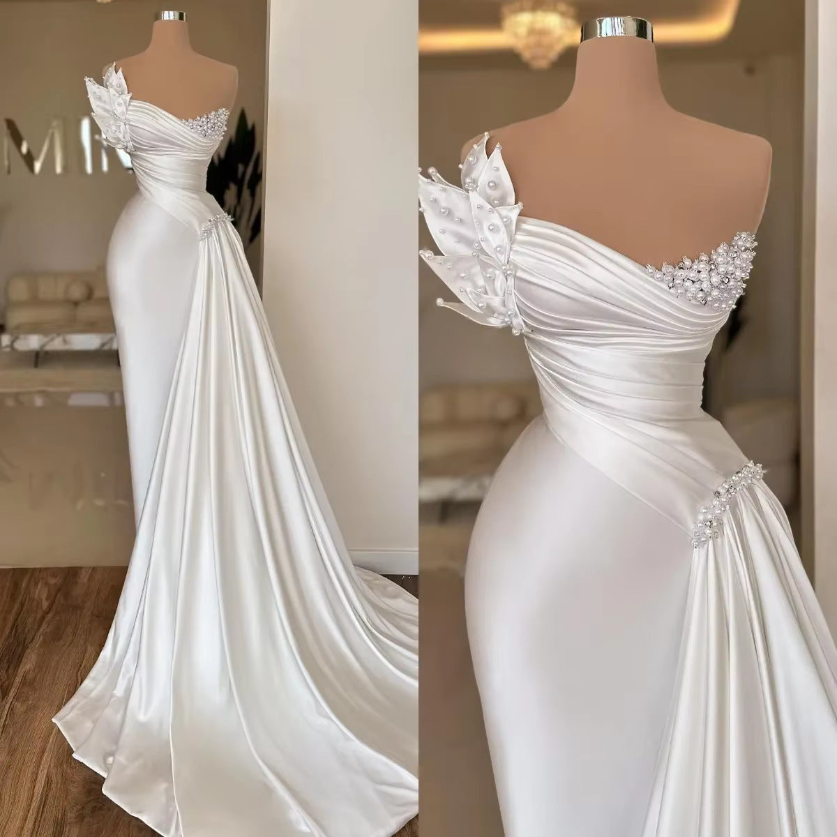 Elegant White Satin Wedding Dress | Lightweight Bridal Gown