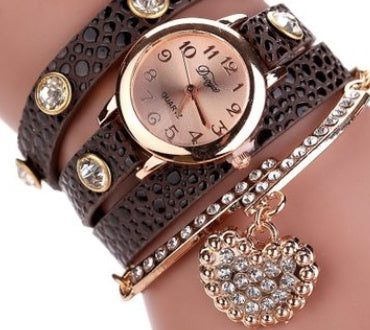 Branded watch with lychee diamond pendant and PU strap