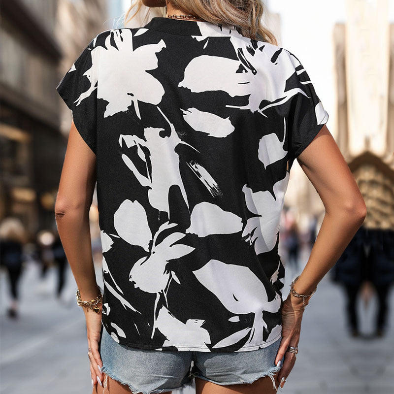 Damen V-Ausschnitt Shirt Schwarz Weiß | Eleganter Look