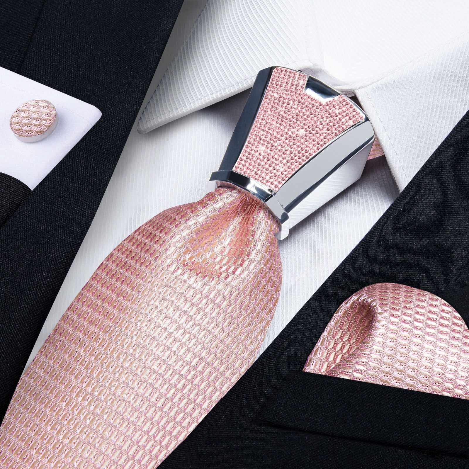 Luxury Men's Tie Designer Elegant Pink Silver Blue