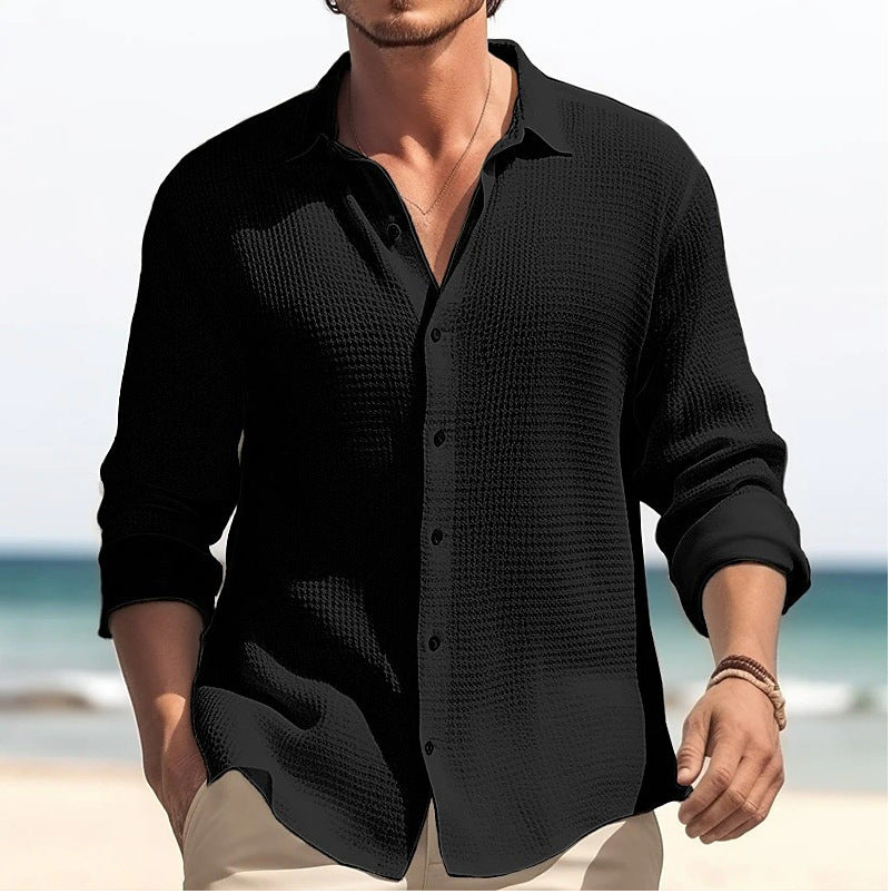 Men's Long-Sleeved Shirt Lapel | Casual Business Plain Spring Autumn