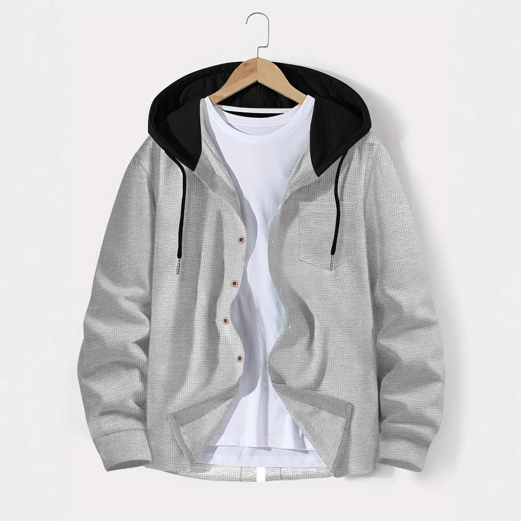 Men's Hooded Cardigan Waffle Knit – Colorblock Casual Jacket