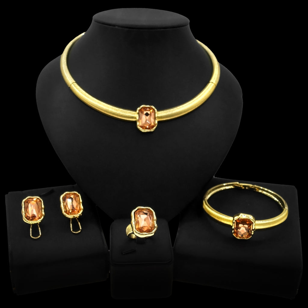4-Piece Color Block Jewelry Set – Necklace, Earrings, Bracelet & Ring