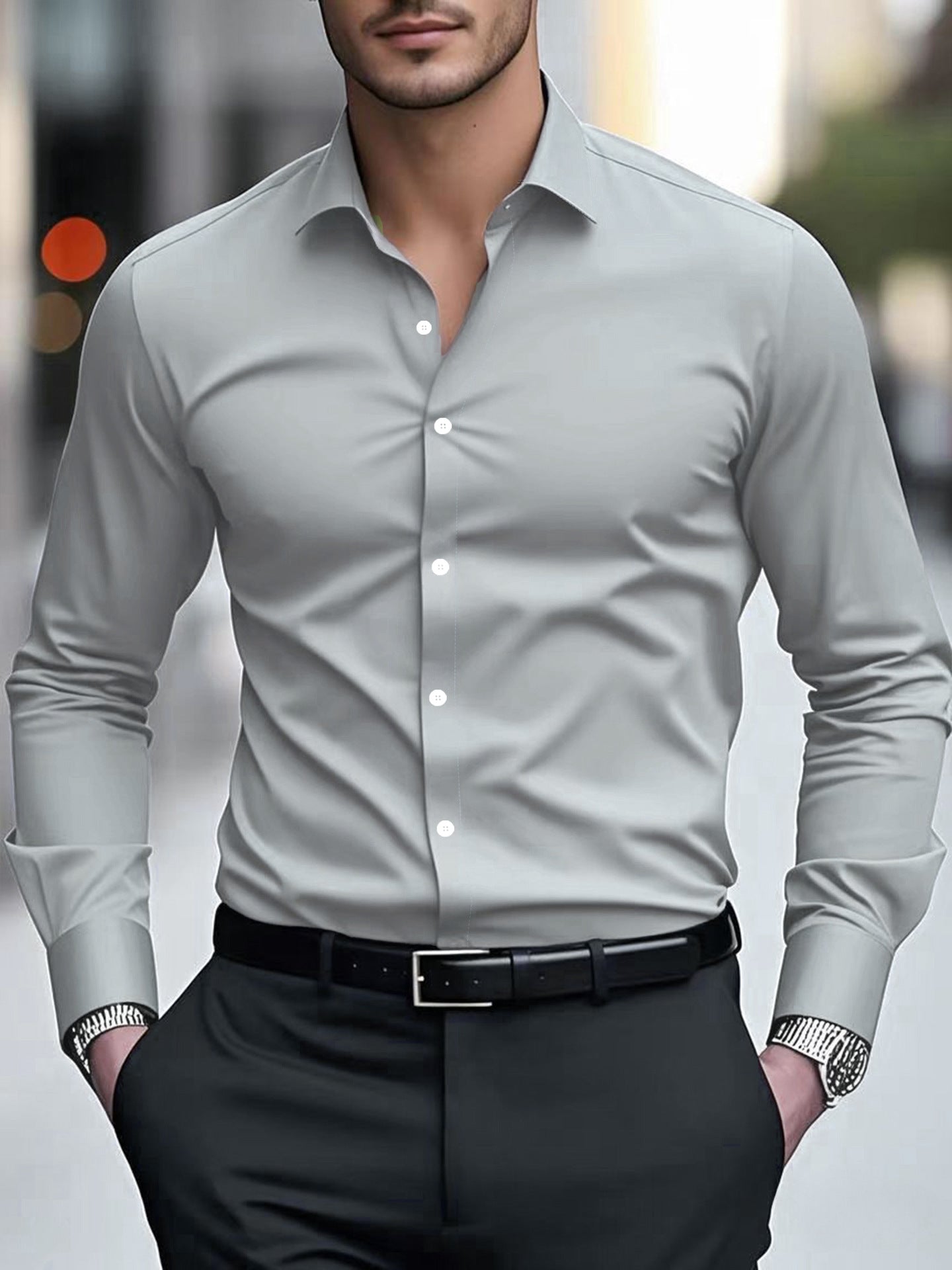 Men's White Business Shirt | Slim Fit Long Sleeve Office Shirt Elegant