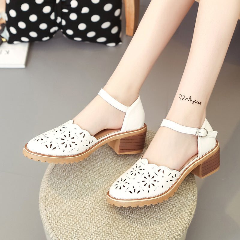 Women's Roman Sandals | Elegant Cut-Out Block Heel Shoes