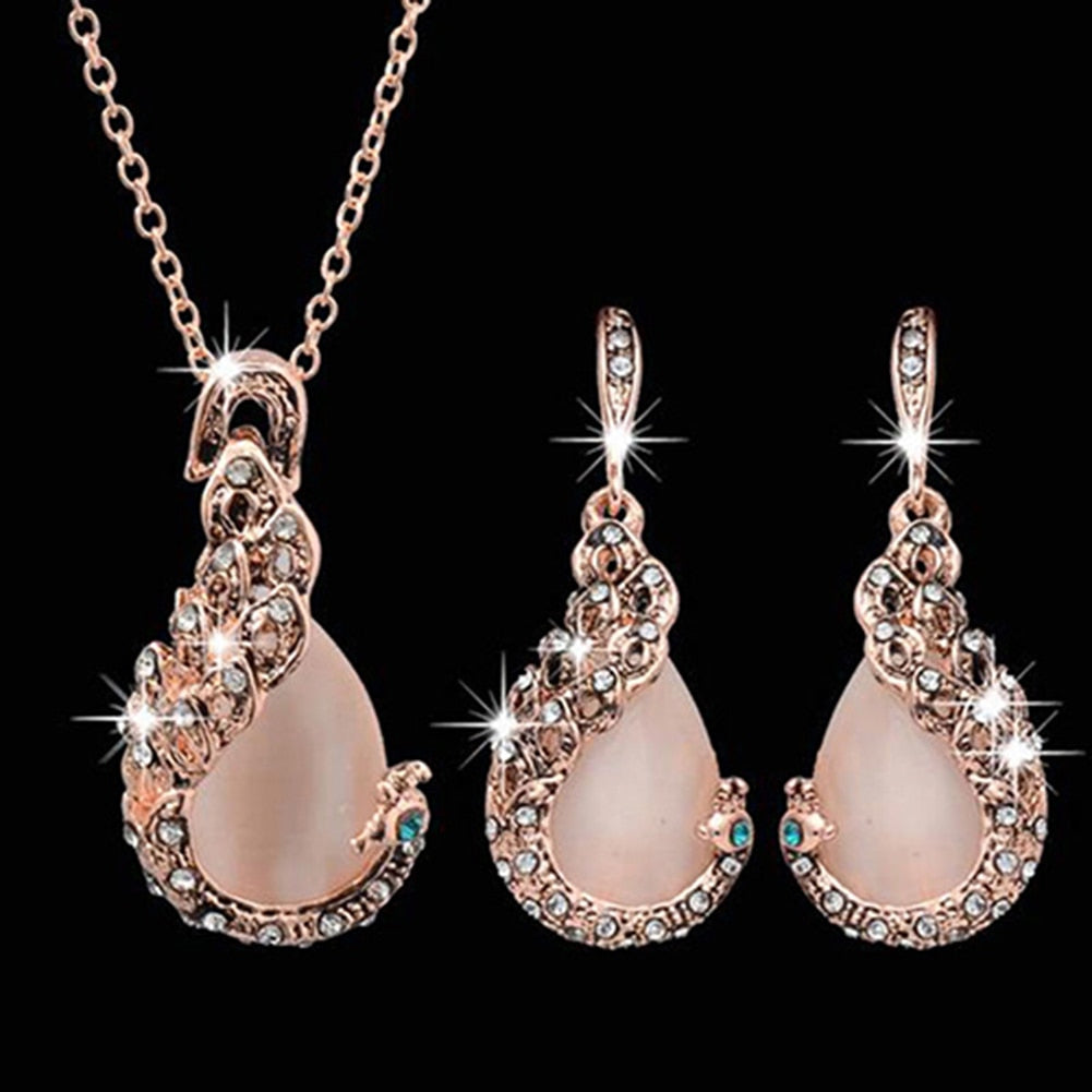 Elegant Teardrop Jewelry Set with Rhinestones – Necklace & Earrings for Special Occasions