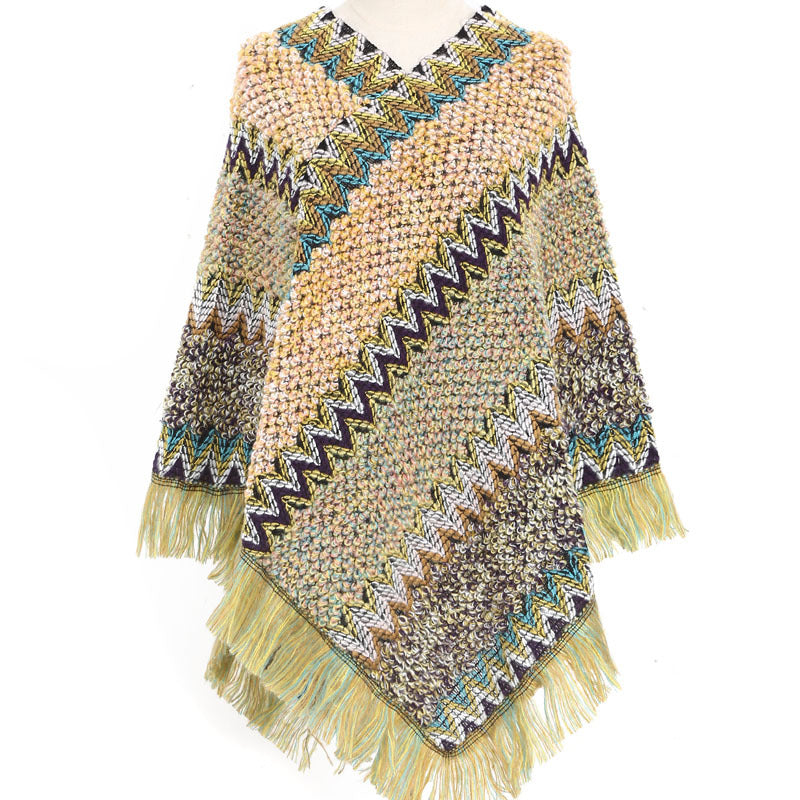 Women's Poncho Ethnic Warm Colorful Autumn Winter Cape Stylish