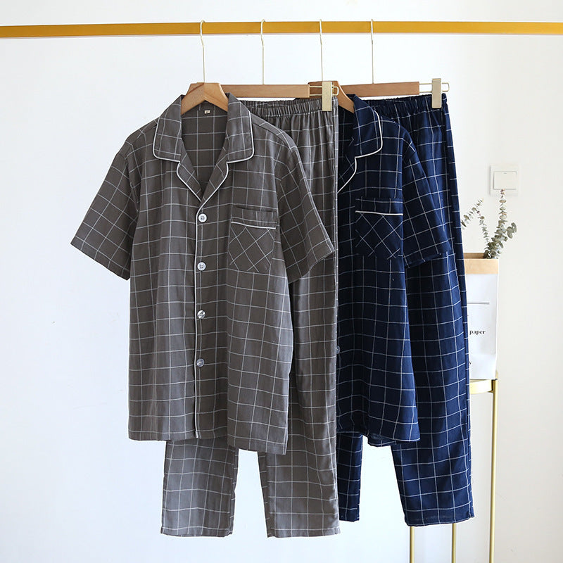 Herren Karierter Pyjama | Sommer Schlafanzug Leicht | Kurzarm Set