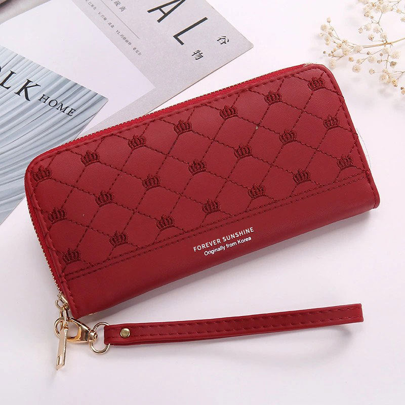 Women's Clutch Wallet with Crown Embroidery | Elegant Long Wallet