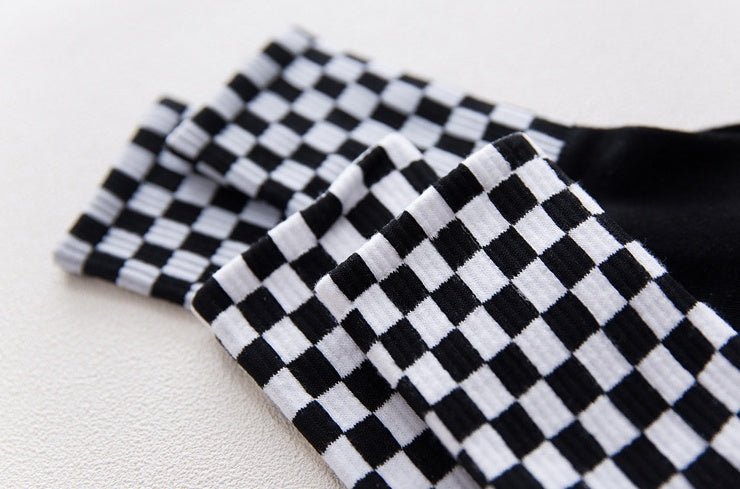 Men's Cotton Socks Houndstooth | Classic Plaid Black White