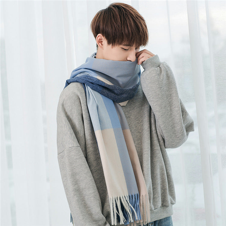 Men's checkered scarf with fringes, warm, soft, elegant