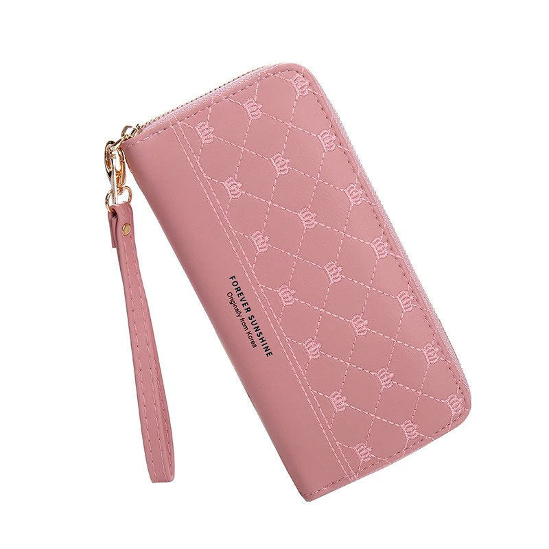 Women's Clutch Wallet with Crown Embroidery | Elegant Long Wallet