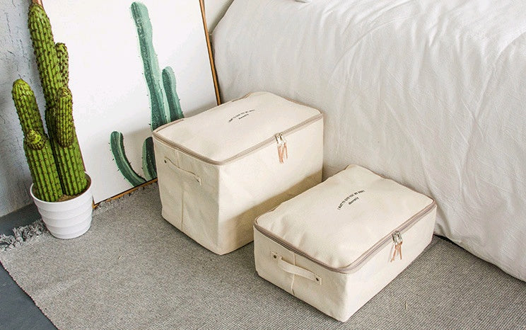 Canvas Storage Box Lid Zipper Clothes Organizer