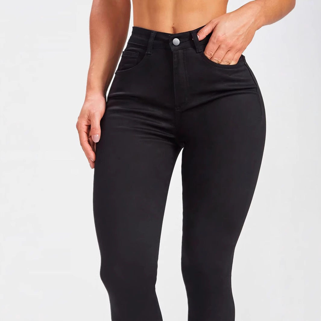 Women's Mid Waist Skinny Jeans Black – Slim Fit Stretch Pants