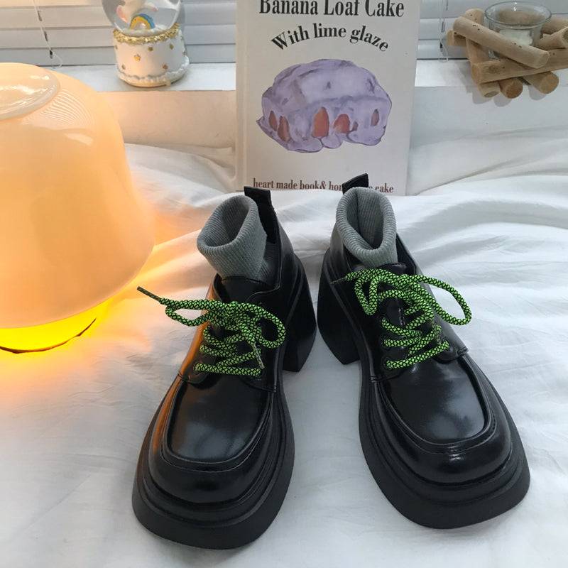 Women's Lace-Up Leather Block Heel Shoes | Elegant British Style Shoes