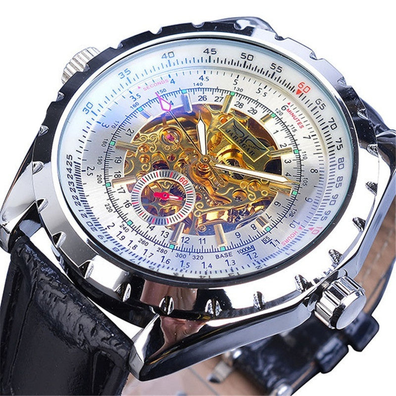 Herren Automatik Uhr blau Skelett | großes Zifferblatt elegant