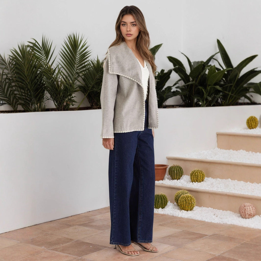 Eleganter Damen Cardigan Mantel | Warme Kontrastfarben Jacke