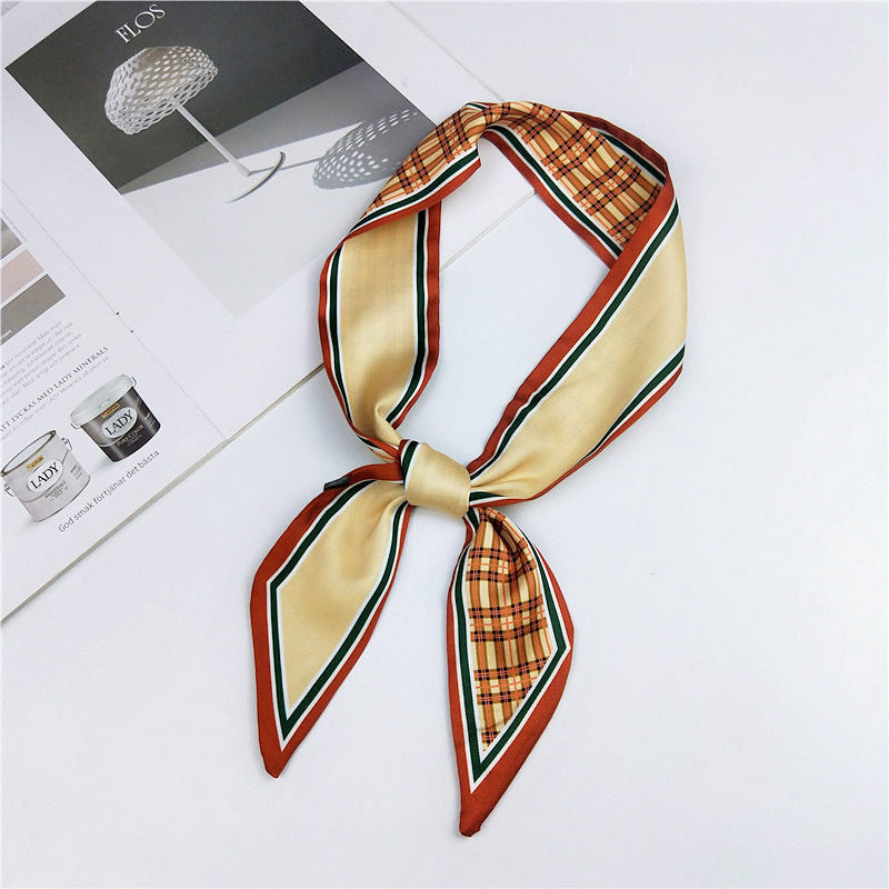 Narrow Women's Silk Scarf Thin Elegant Neckerchief Versatile