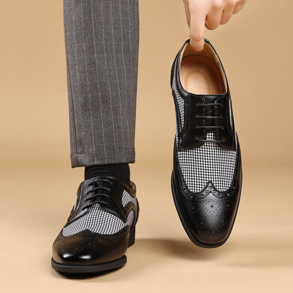 Men's Leather Houndstooth Loafers | Elegant Slip-On Shoes