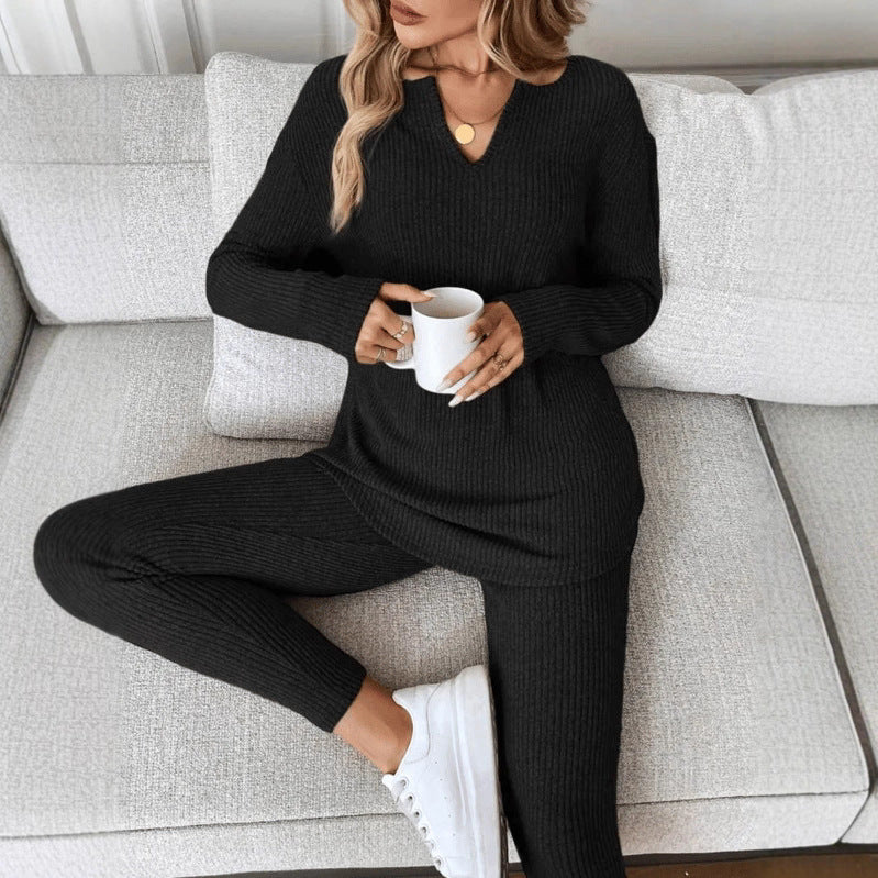 Women's V-Neck Loungewear Set – Stylish Casual Two-Piece