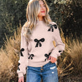 Women's Knitted Sweater with Pearls – Print Crewneck Elegant & Trendy
