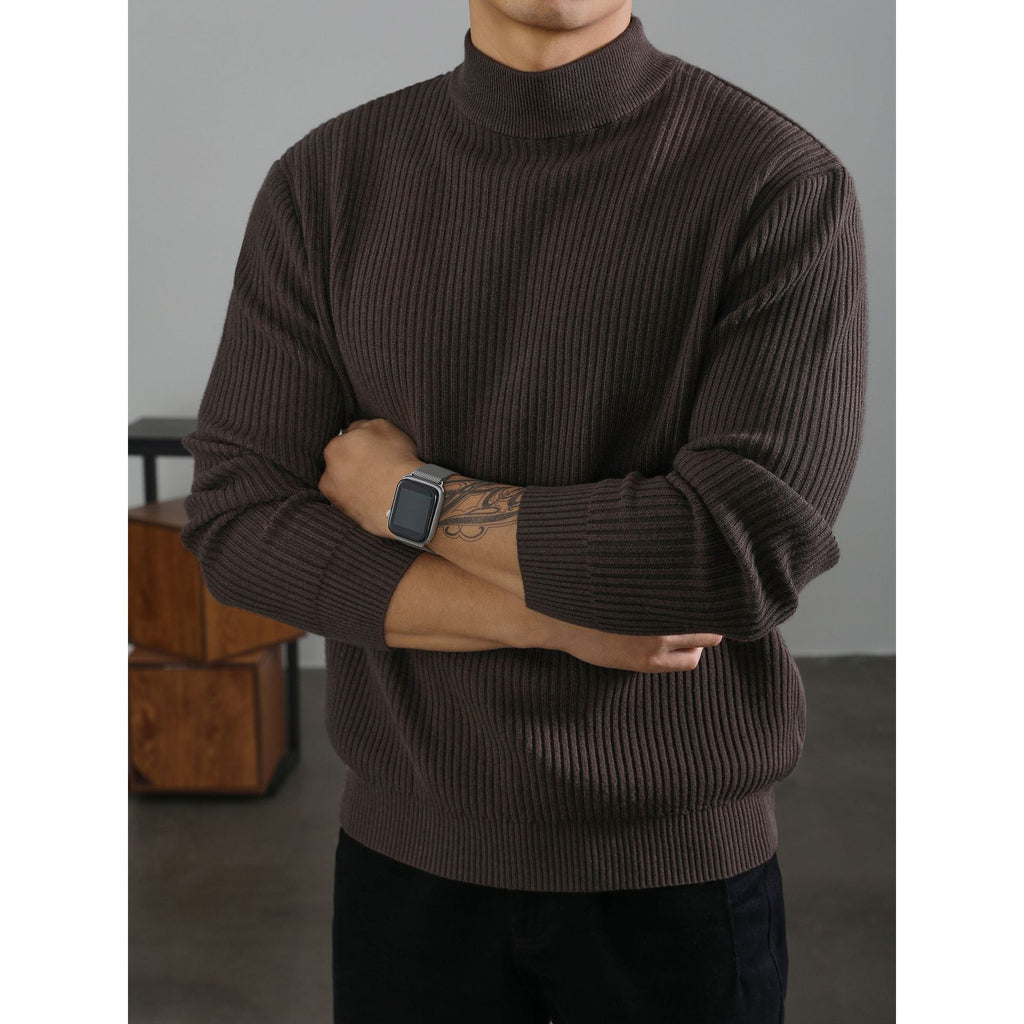 Men's Korean Style Pullover – Mock Neck Rib Knit
