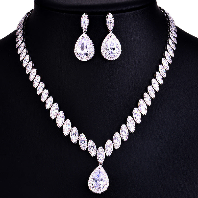 Elegant AAA Cubic Zirconia Jewelry Set - Necklace & Earrings in Modern Korean Design