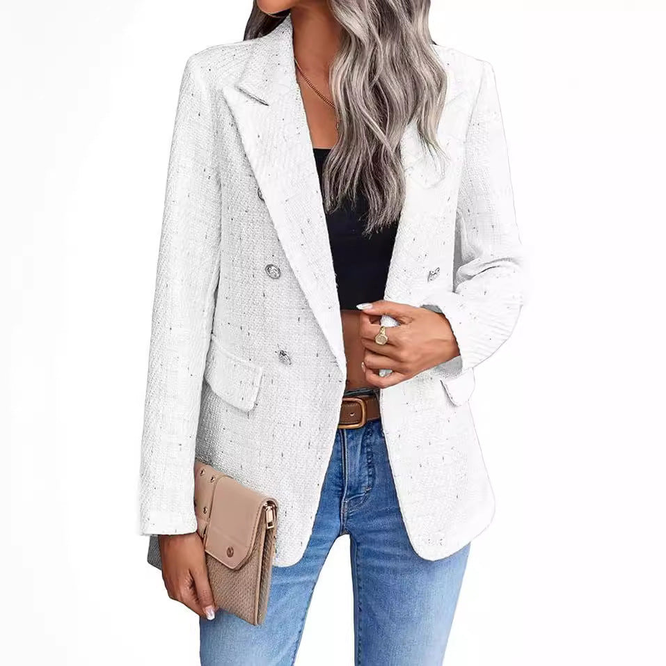 Damen Tweed-Blazer aus Polyester – Elegant, Casual & Mit Taschen