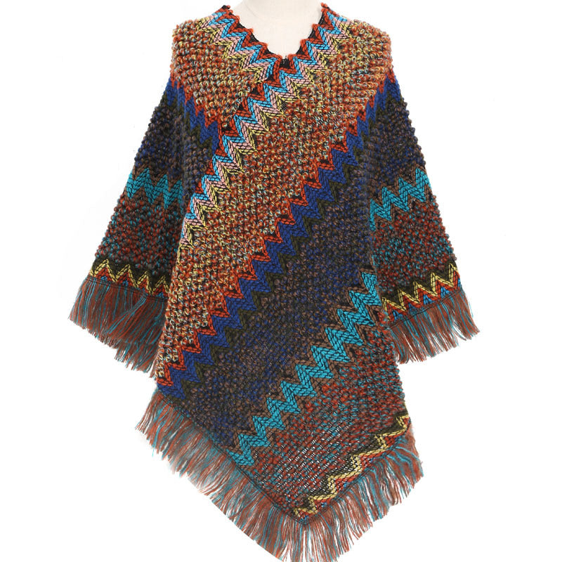 Women's Poncho Ethnic Warm Colorful Autumn Winter Cape Stylish
