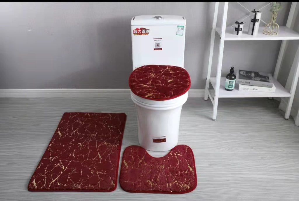 3-piece bath mat set | Toilet mat set non-slip absorbent