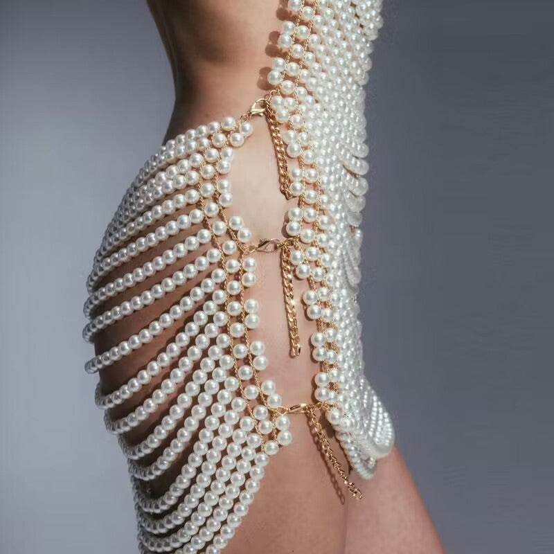 Elegant Pearl Halter Dress for Women | Glamorous Evening Party Dress
