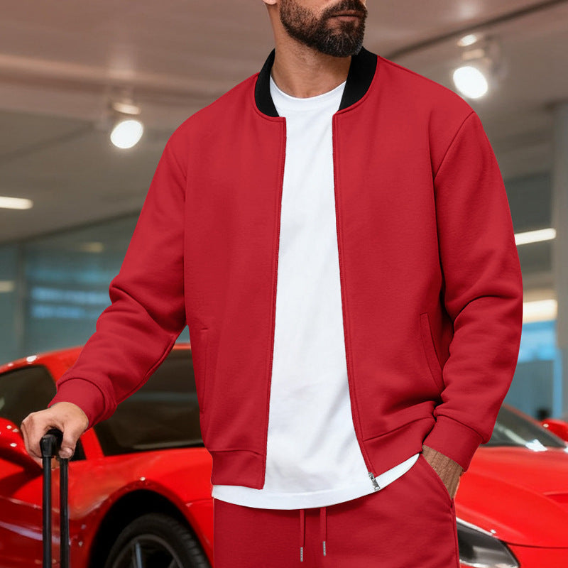 Men's Sport Casual Jacket with Stand-up Collar – Full-Zip Long Sleeve Jacket