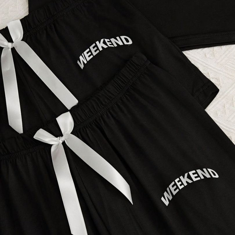 Schwarzes Damen Pyjama Set | 3-teilige Moderne Homewear