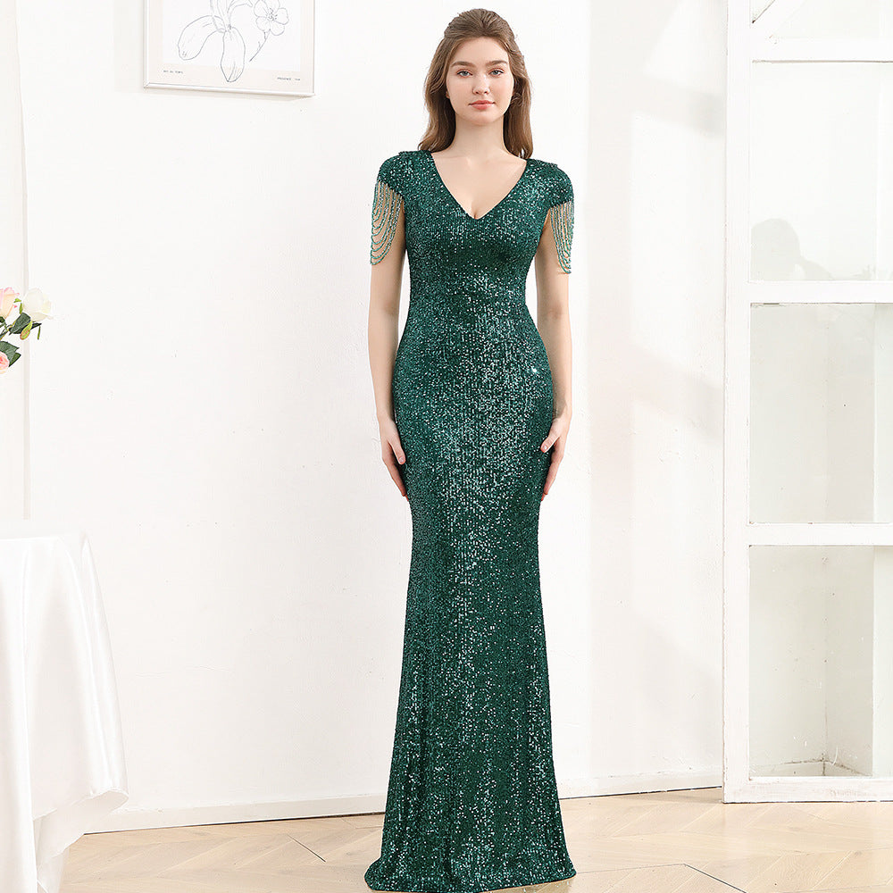 Women's Sequin Maxi Dress | Elegant Slim-Fit Evening Gown