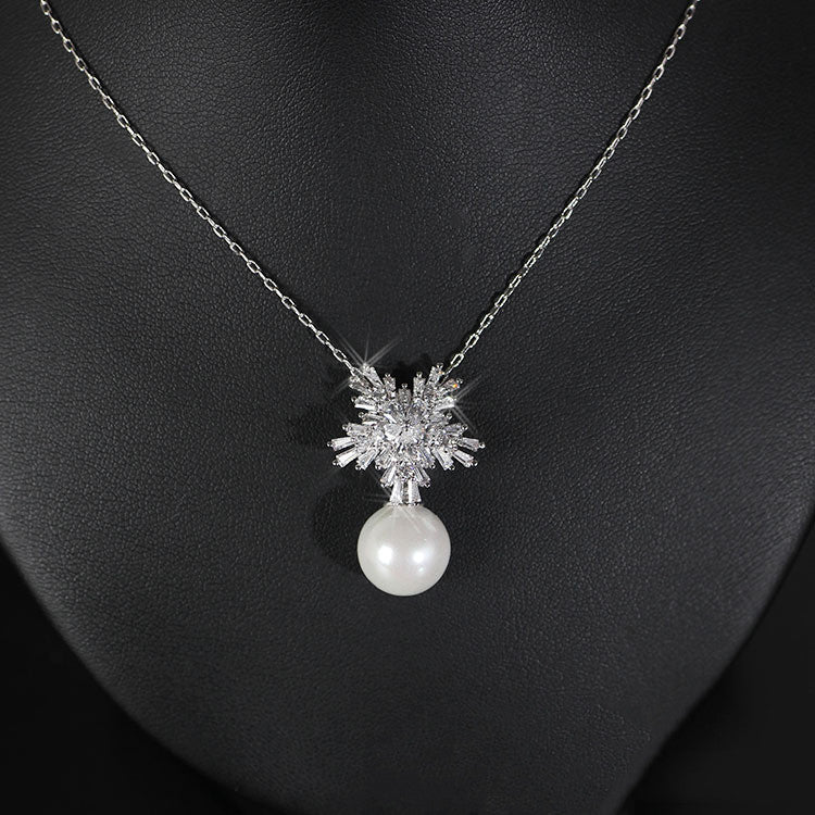 Luxurious Pearl Zirconia Jewelry Set in Korean Design – Necklace & Earrings for Elegant Occasions